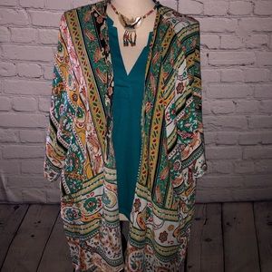 Floral cardigan & American Eagle blouse